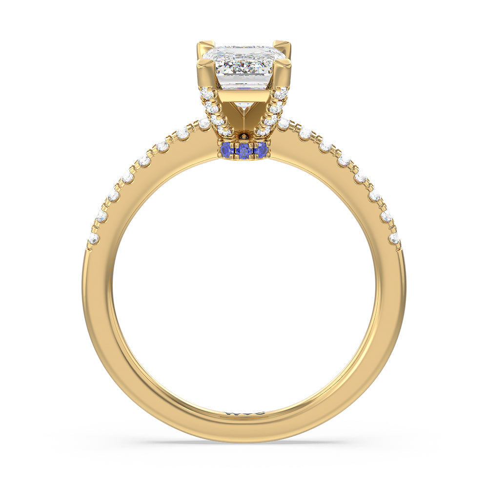 Veronica Spire Under Halo Engagement Ring with Emerald Cut Diamond in 14KT Yellow Gold view 2
