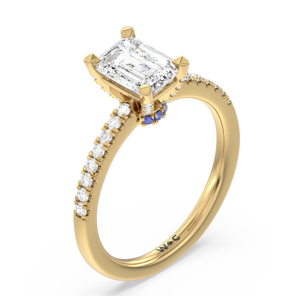 Veronica Spire Under Halo Engagement Ring with Emerald Cut Diamond in 14KT Yellow Gold view 3
