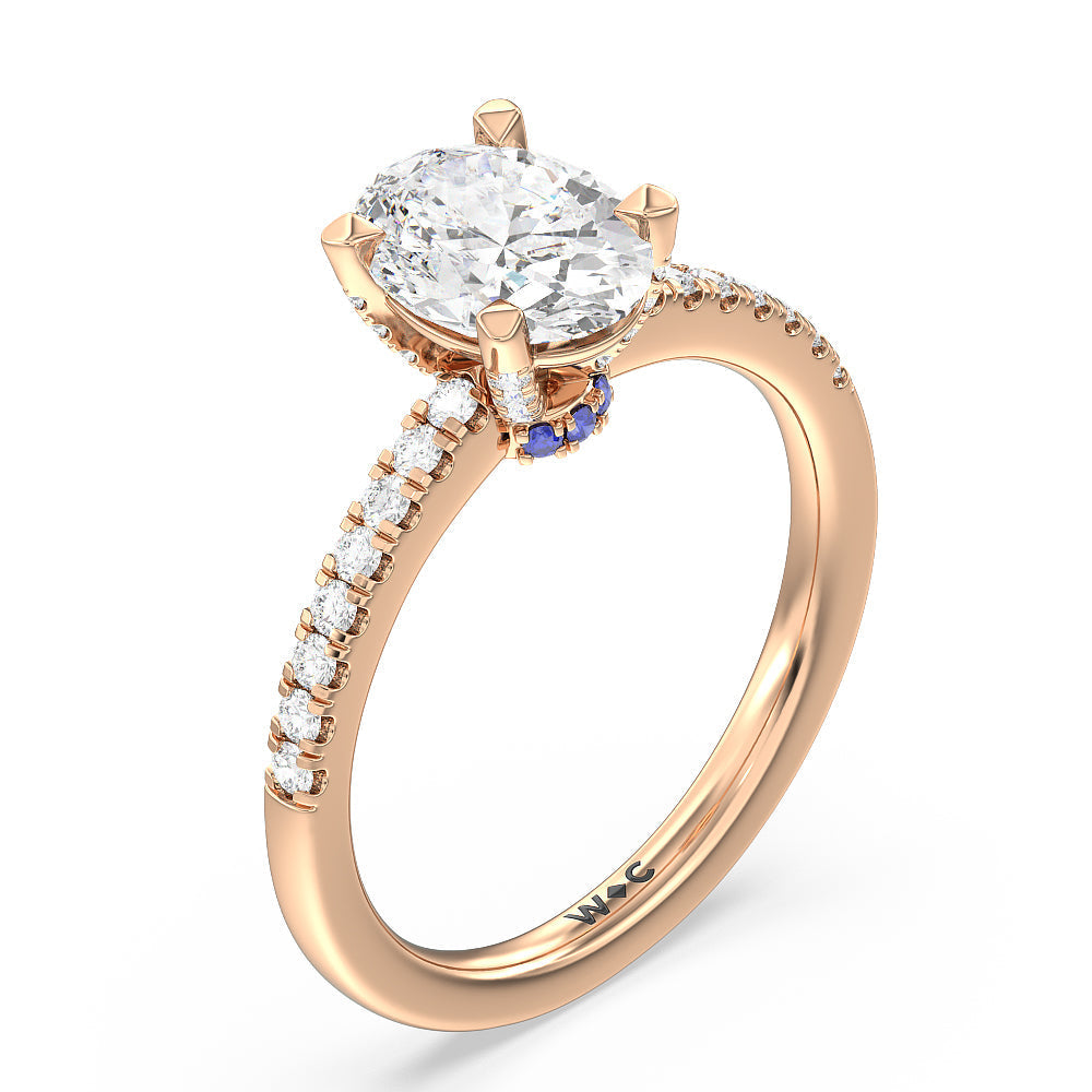Veronica Spire Under Halo Engagement Ring with Oval Cut Diamond in 14KT Rose Gold view 3

