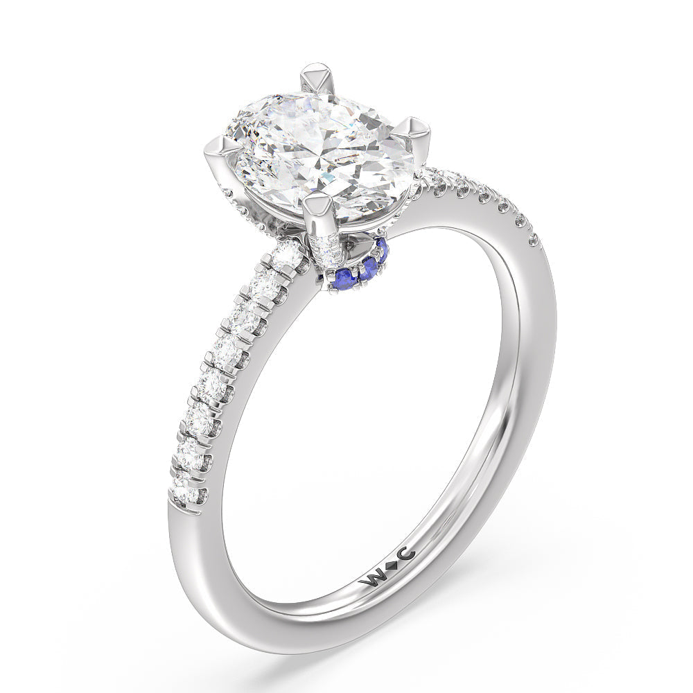 Veronica Spire Under Halo Engagement Ring with Oval Cut Diamond in 14KT Platinum view 3

