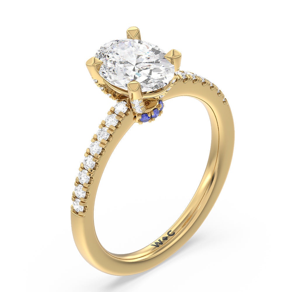 Veronica Spire Under Halo Engagement Ring with Oval Cut Diamond in 14KT Yellow Gold view 3
