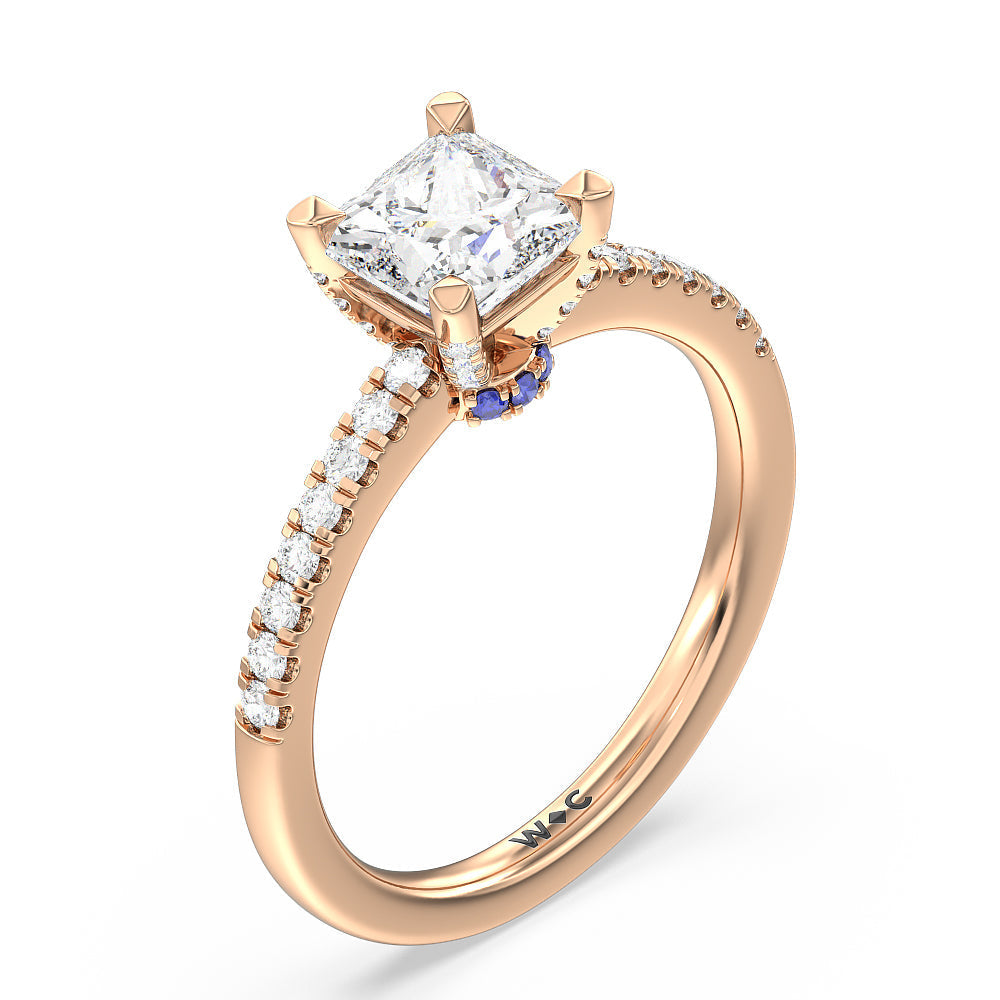 Veronica Spire Under Halo Engagement Ring with Princess Cut Diamond in 14KT Rose Gold view 3
