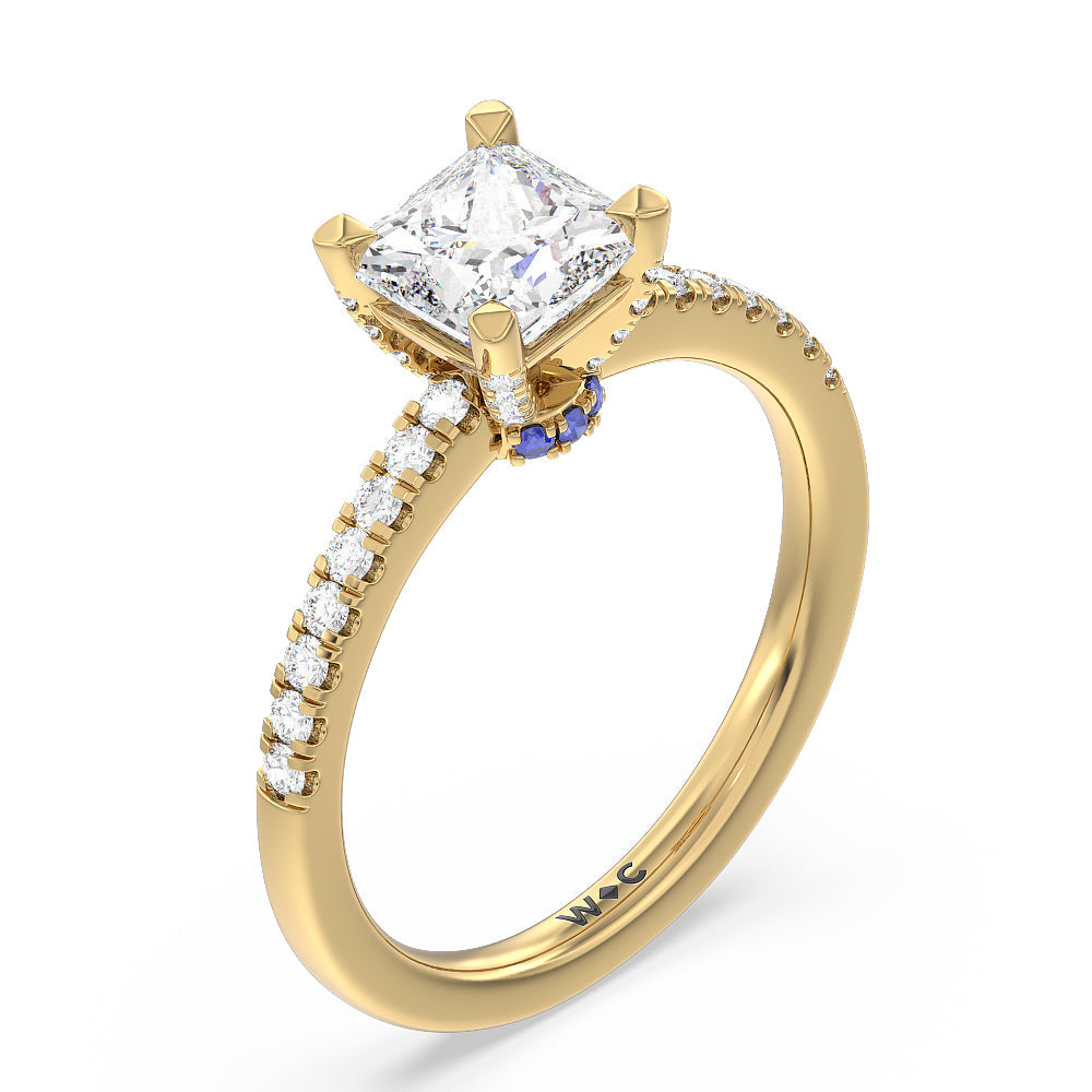 Veronica Spire Under Halo Engagement Ring with Princess Cut Diamond in 14KT Yellow Gold view 3
