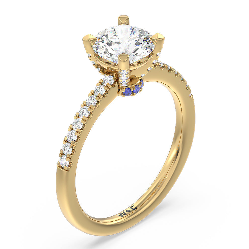 Something Blue Veronica Spire Under Halo Engagement Ring with Round Cut Diamond in 14KT Yellow Gold view 3
