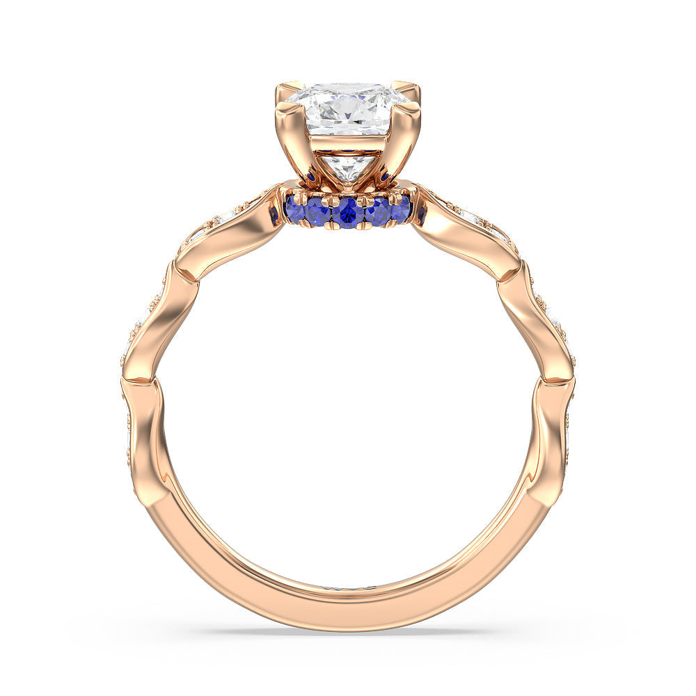 Cushion Cut Something Blue Gerbera Under Halo Engagement Ring with Lab Grown Diamond in 14KT Rose Gold view 2
