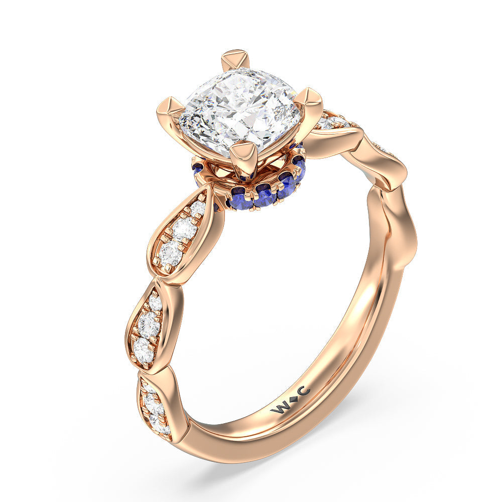 Cushion Cut Something Blue Gerbera Under Halo Engagement Ring with Lab Grown Diamond in 14KT Rose Gold view 3
