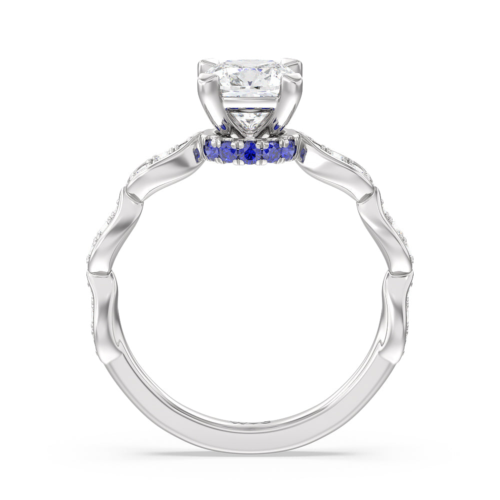 Cushion Cut Something Blue Gerbera Under Halo Engagement Ring with Lab Grown Diamond in 14KT Platinum view 2

