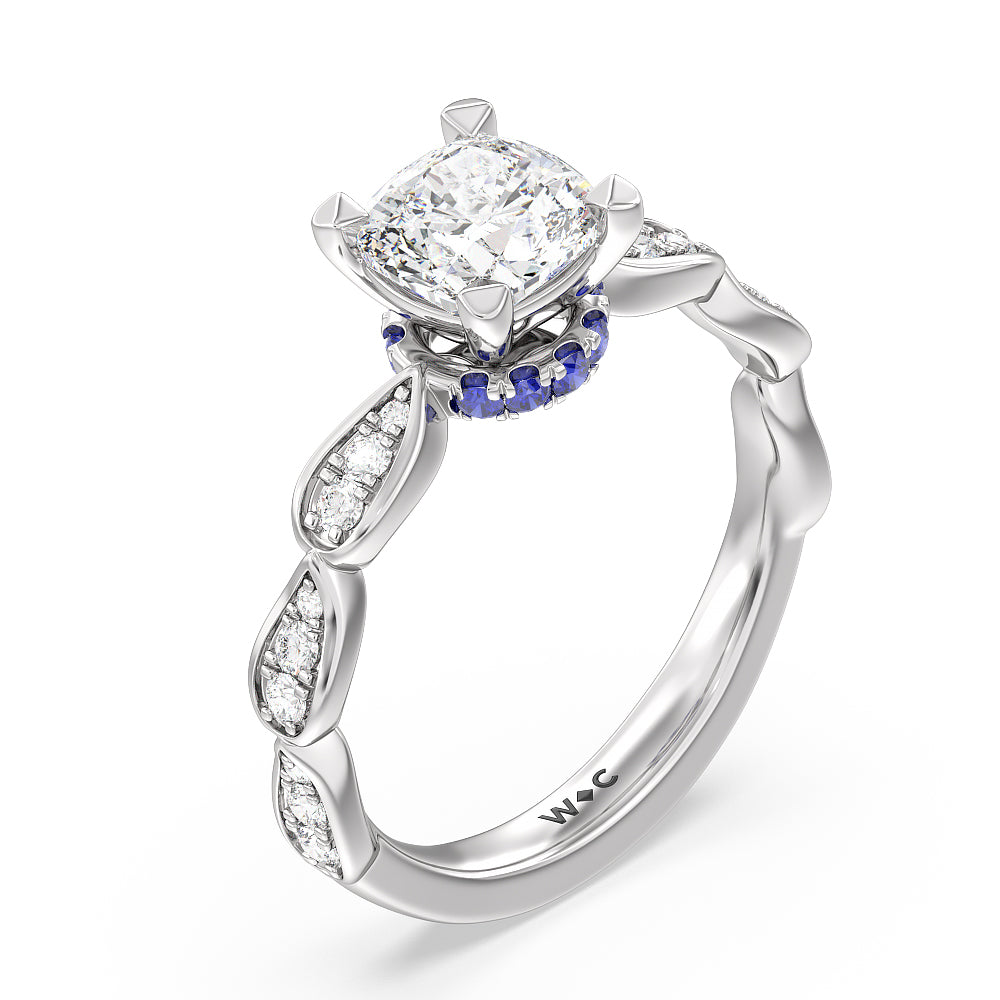 Cushion Cut Something Blue Gerbera Under Halo Engagement Ring with Lab Grown Diamond in 14KT Platinum view 3
