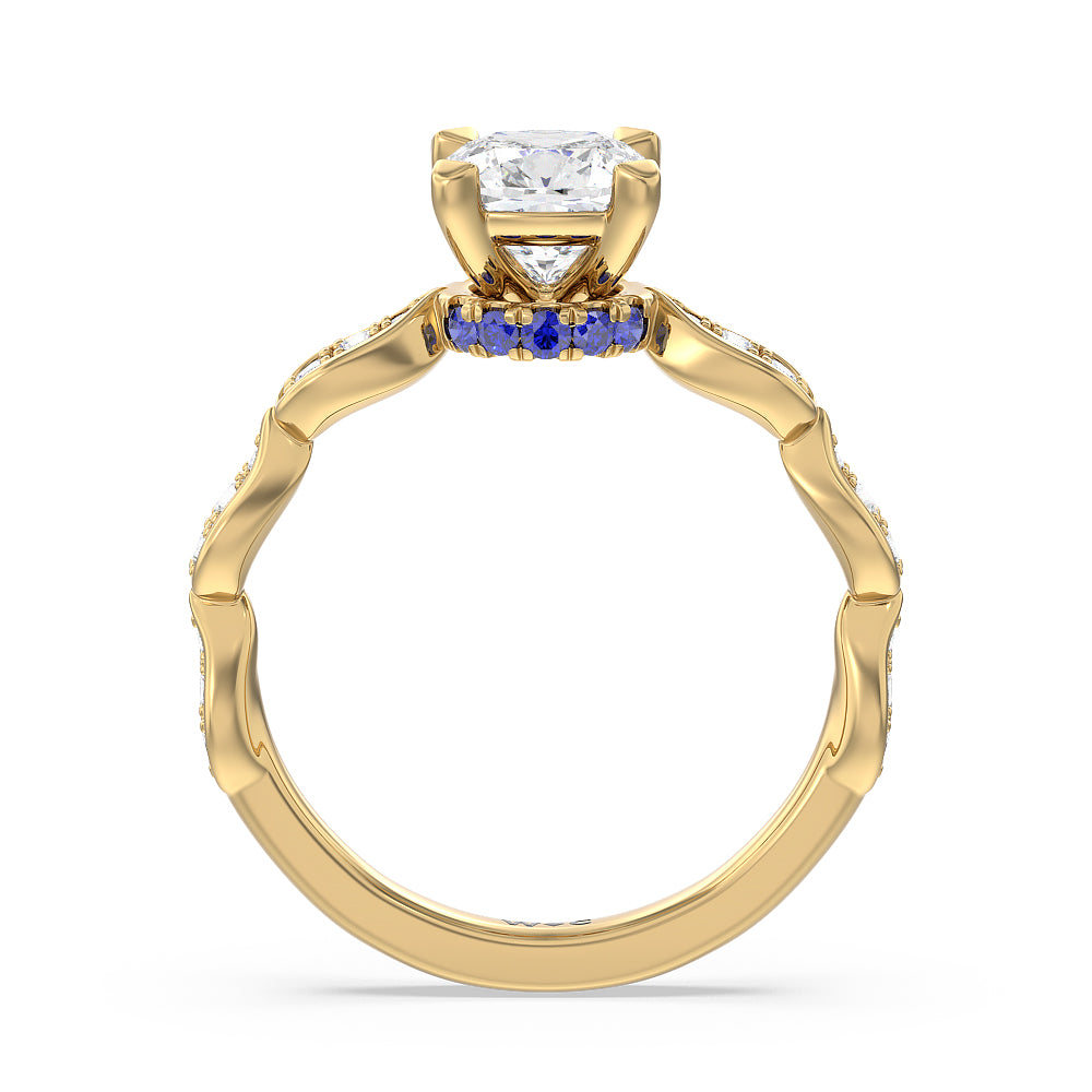Cushion Cut Something Blue Gerbera Under Halo Engagement Ring with Lab Grown Diamond in 14KT Yellow Gold view 2
