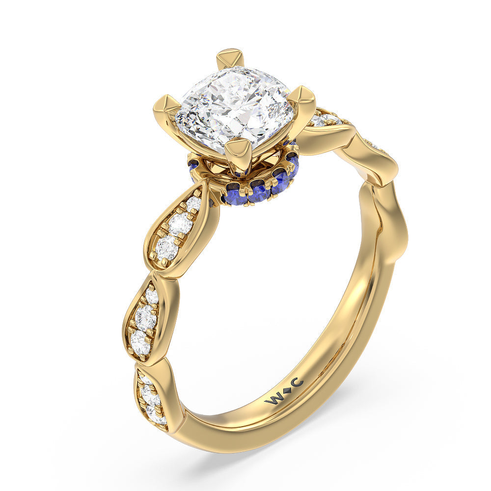 Cushion Cut Something Blue Gerbera Under Halo Engagement Ring with Lab Grown Diamond in 14KT Yellow Gold view 3
