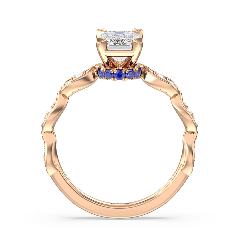 Emerald Cut Something Blue Gerbera Under Halo Engagement Ring with Lab Grown Diamond in 14KT Rose Gold view 2
