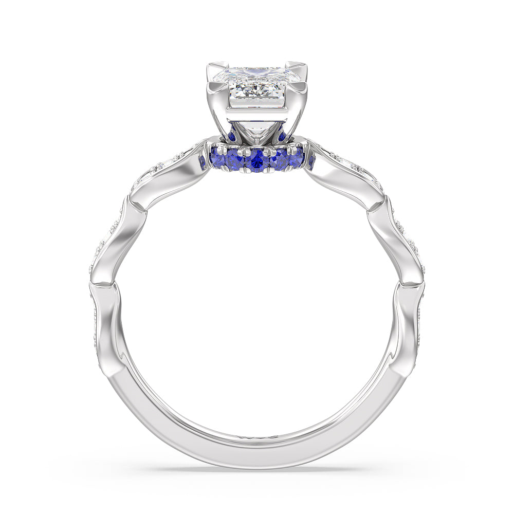 Emerald Cut Something Blue Gerbera Under Halo Engagement Ring with Lab Grown Diamond in 14KT Platinum view 2
