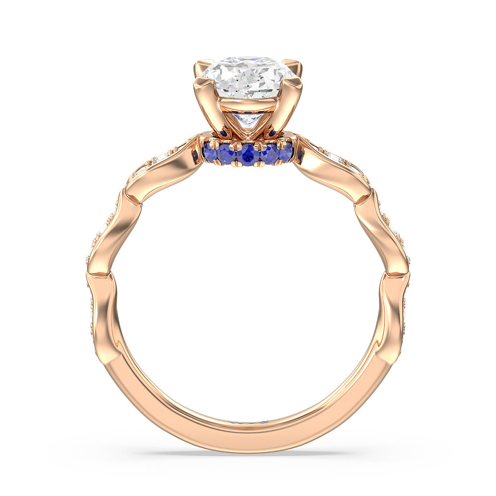 Oval Cut Something Blue Gerbera Under Halo Engagement Ring with Lab Grown Diamond in 14KT Rose Gold view 2
