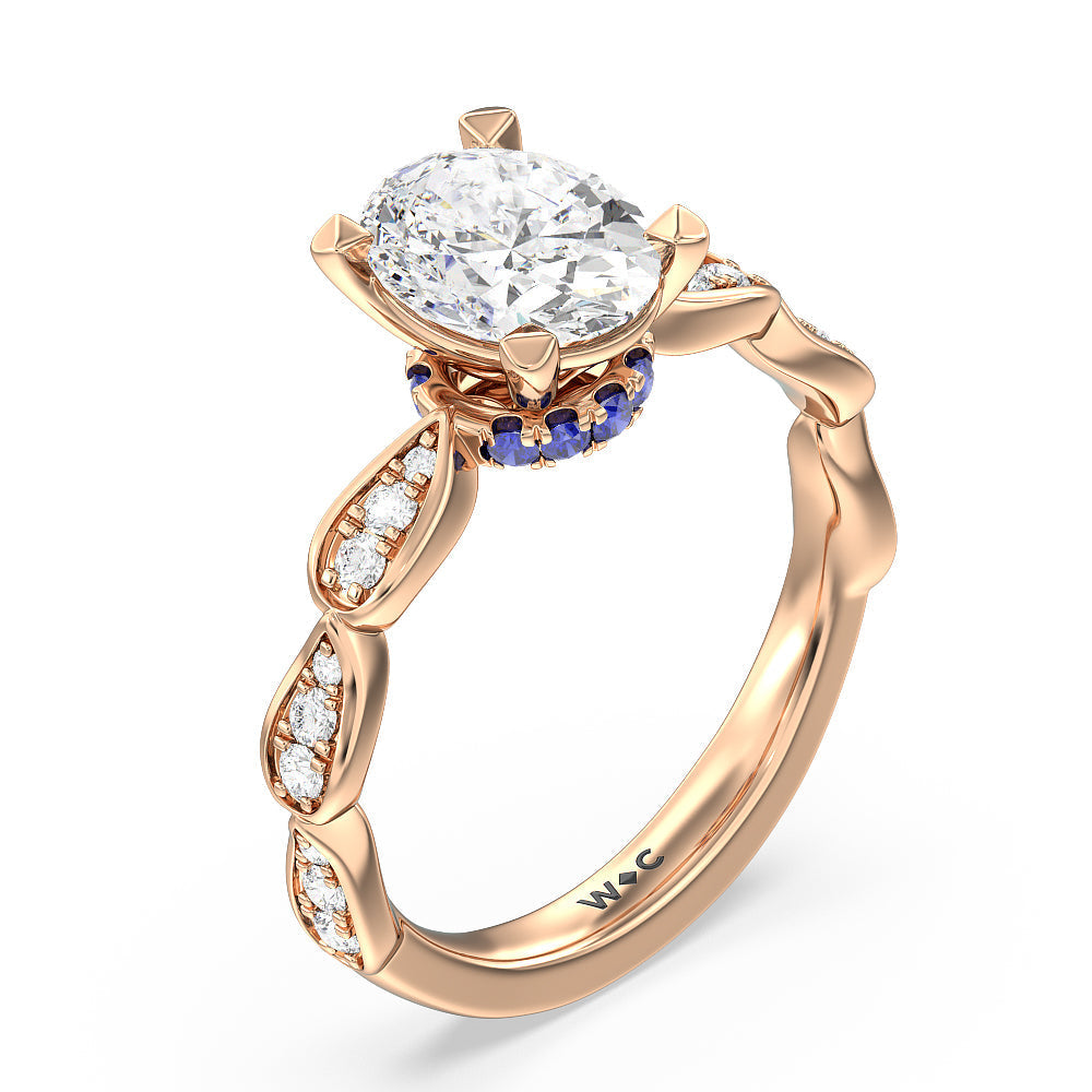 Oval Cut Something Blue Gerbera Under Halo Engagement Ring with Lab Grown Diamond in 14KT Rose Gold view 3
