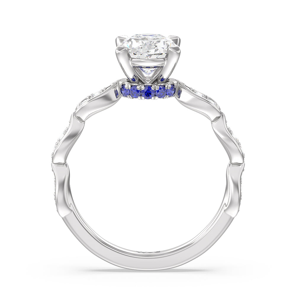 Oval Cut Something Blue Gerbera Under Halo Engagement Ring with Lab Grown Diamond in 14KT Platinum view 2
