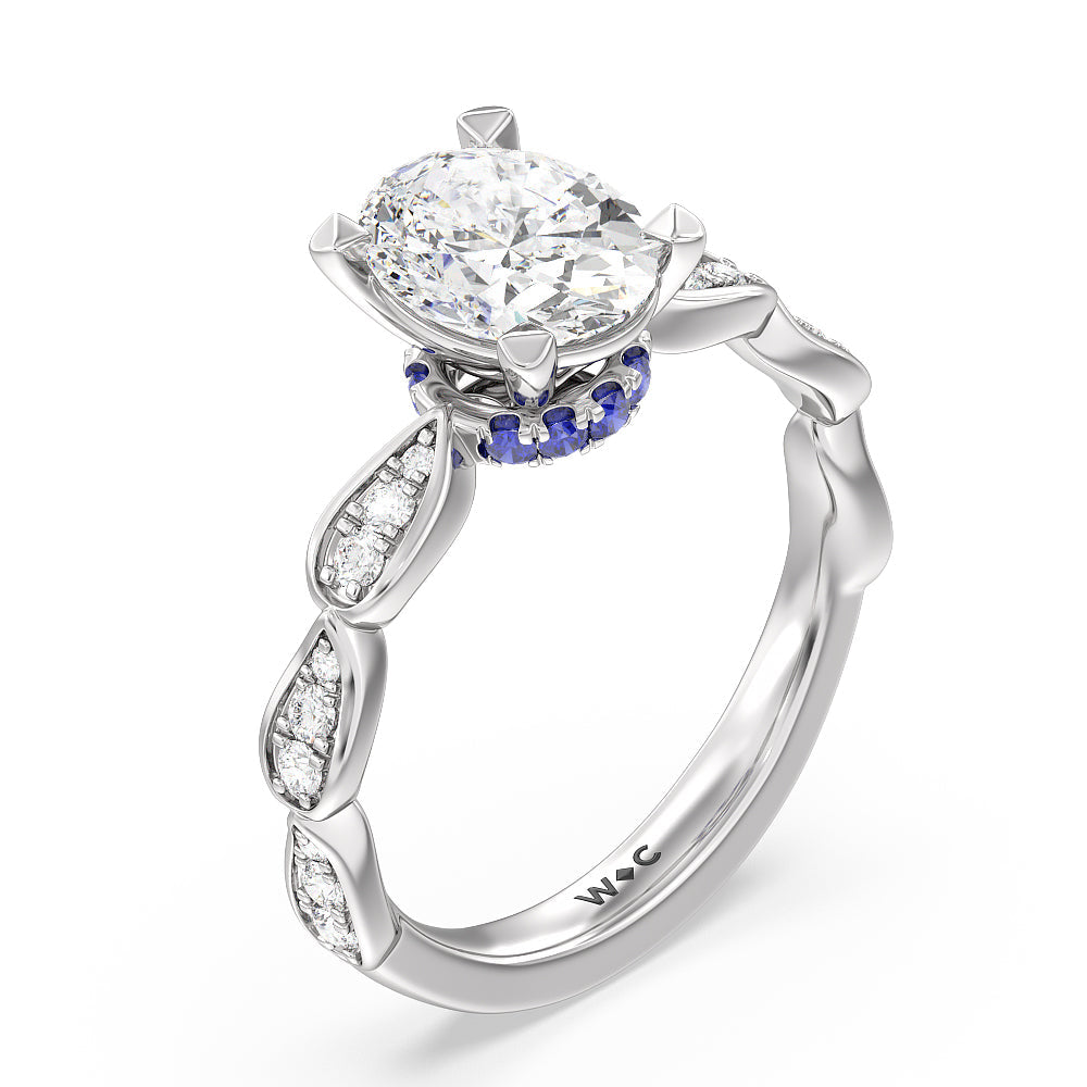 Oval Cut Something Blue Gerbera Under Halo Engagement Ring with Lab Grown Diamond in 14KT Platinum view 3
