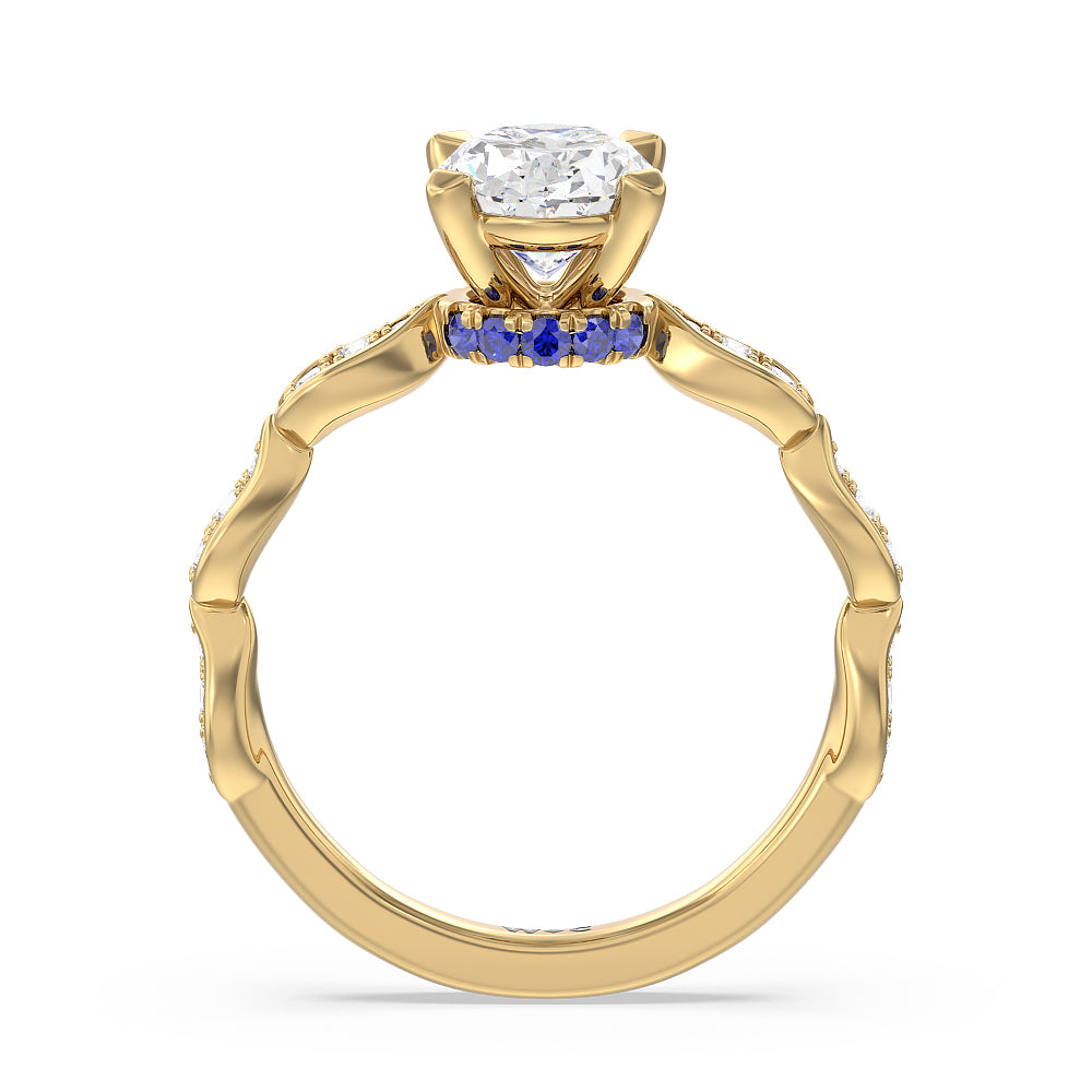 Oval Cut Something Blue Gerbera Under Halo Engagement Ring with Lab Grown Diamond in 14KT Yellow Gold view 2
