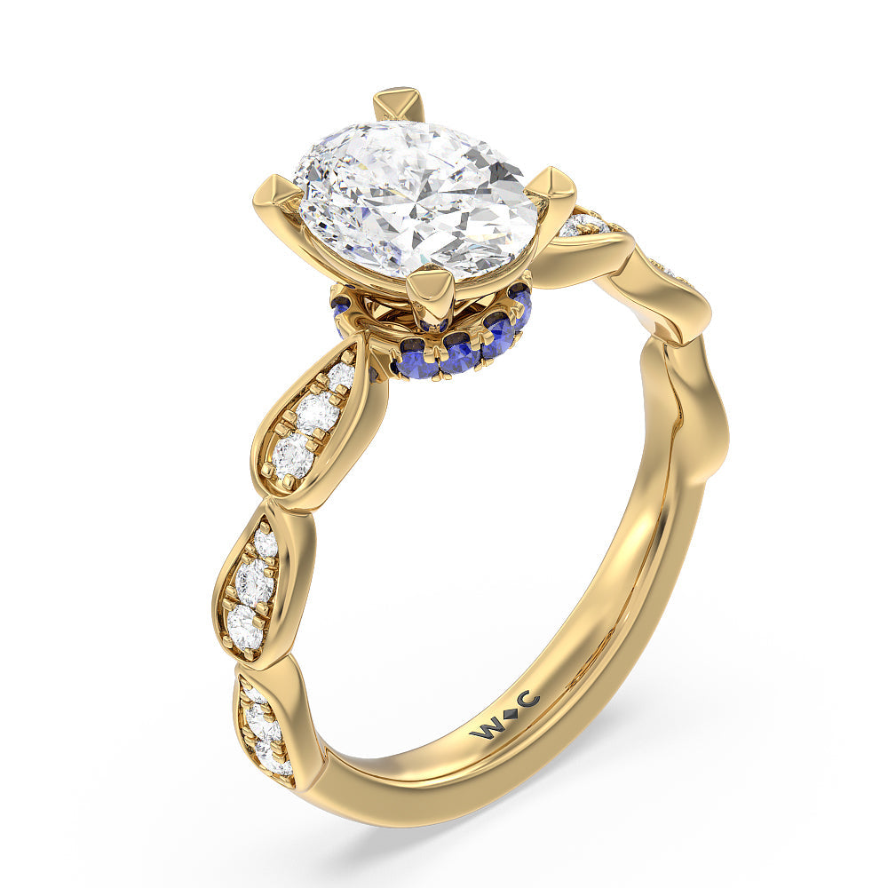 Oval Cut Something Blue Gerbera Under Halo Engagement Ring with Lab Grown Diamond in 14KT Yellow Gold view 3
