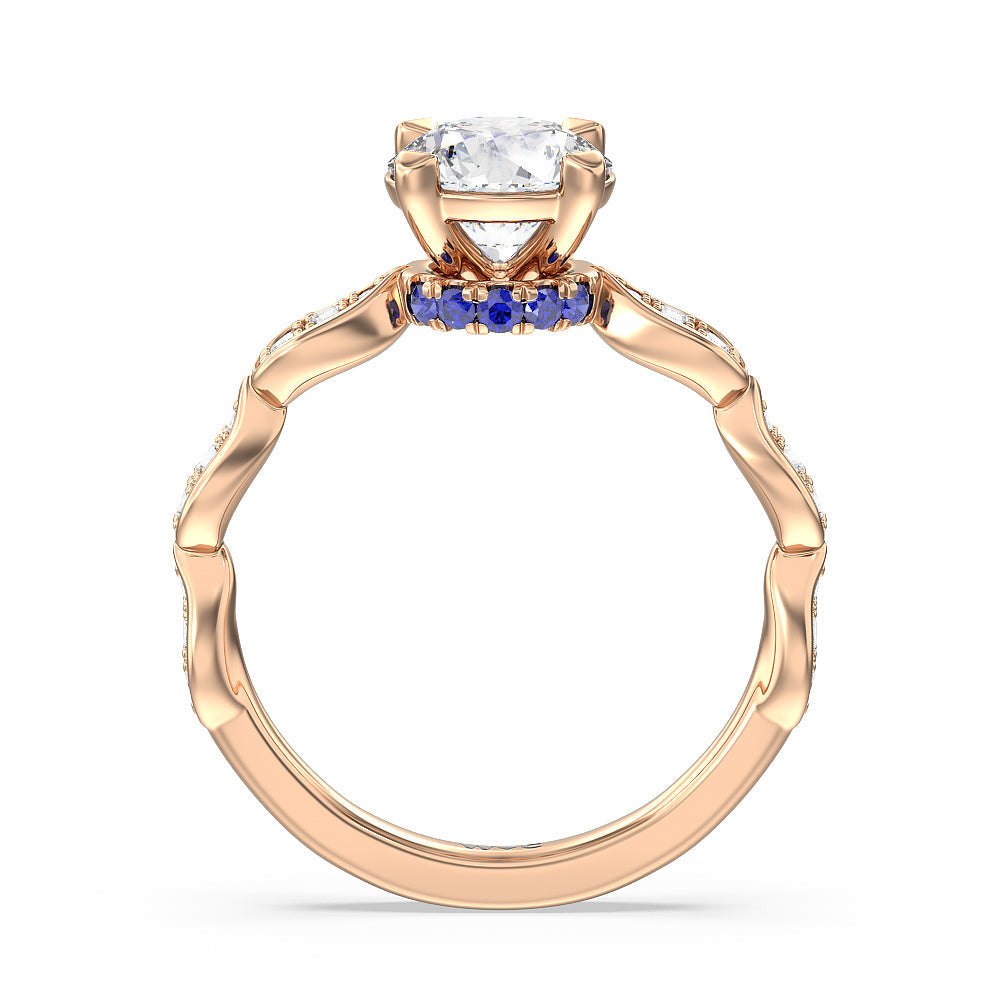 Round Cut Something Blue Gerbera Under Halo Engagement Ring with Lab Grown Diamond in 14KT Rose Gold view 2
