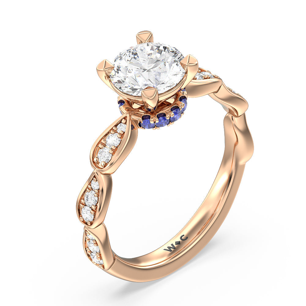 Round Cut Something Blue Gerbera Under Halo Engagement Ring with Lab Grown Diamond in 14KT Rose Gold view 3
