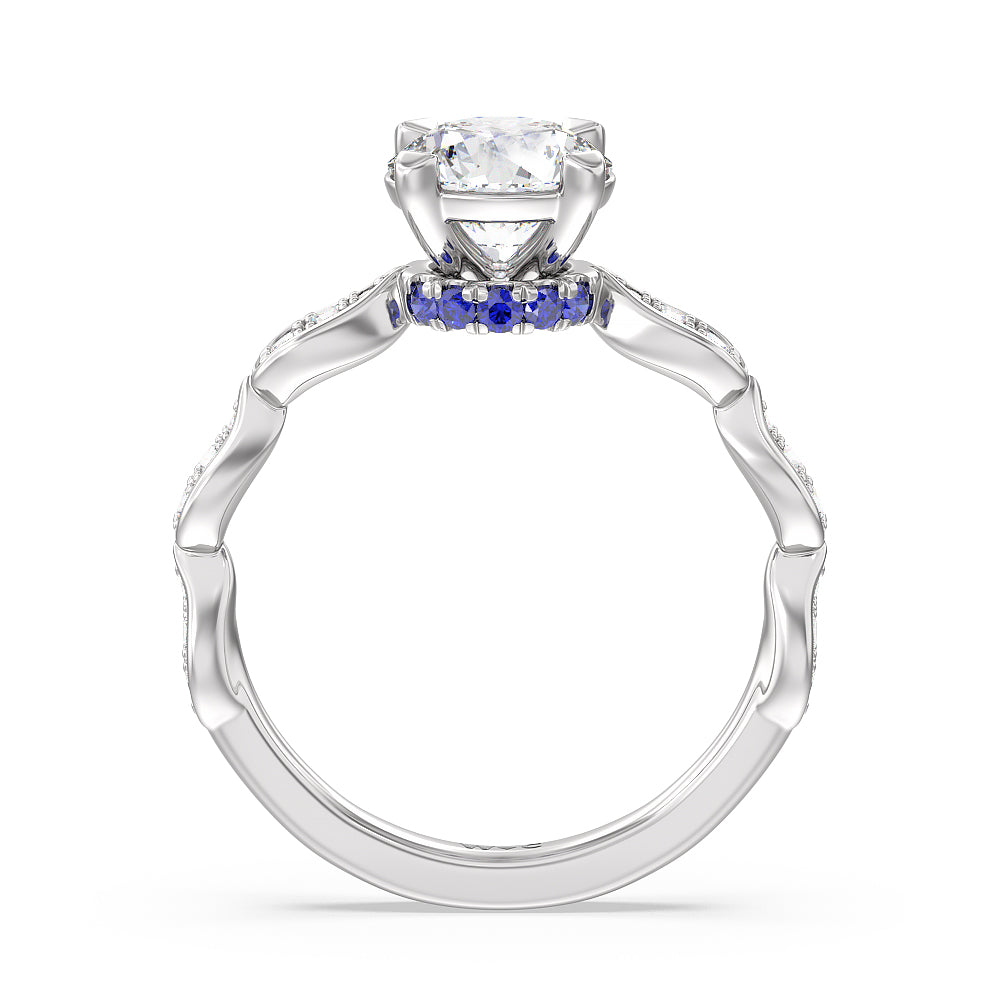 Round Cut Something Blue Gerbera Under Halo Engagement Ring with Lab Grown Diamond in 14KT Platinum view 2
