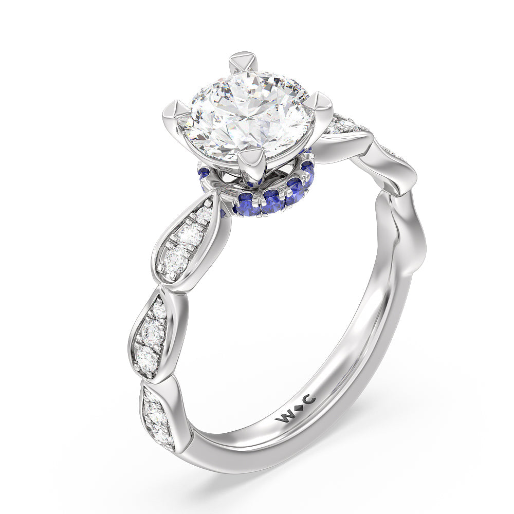 Round Cut Something Blue Gerbera Under Halo Engagement Ring with Lab Grown Diamond in 14KT Platinum view 3
