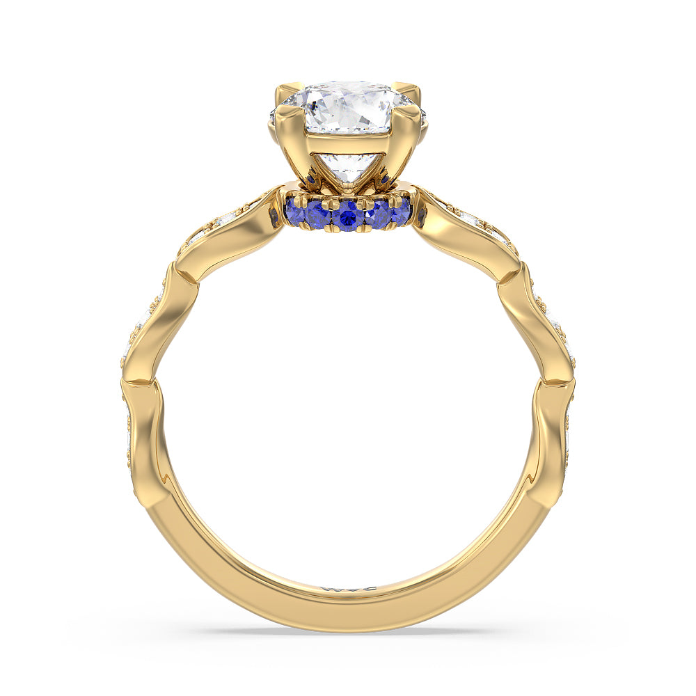 Round Cut Something Blue Gerbera Under Halo Engagement Ring with Lab Grown Diamond in 14KT Yellow Gold view 2
