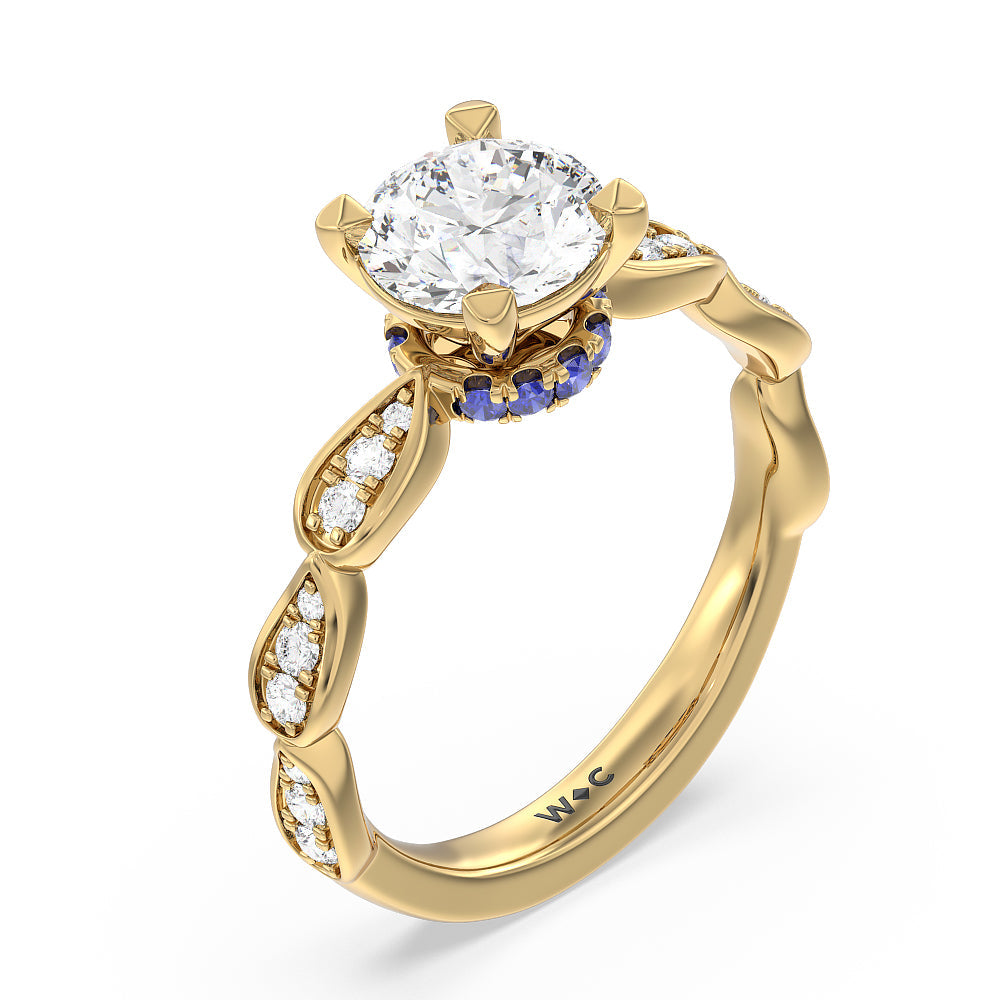 Round Cut Something Blue Gerbera Under Halo Engagement Ring with Lab Grown Diamond in 14KT Yellow Gold view 3
