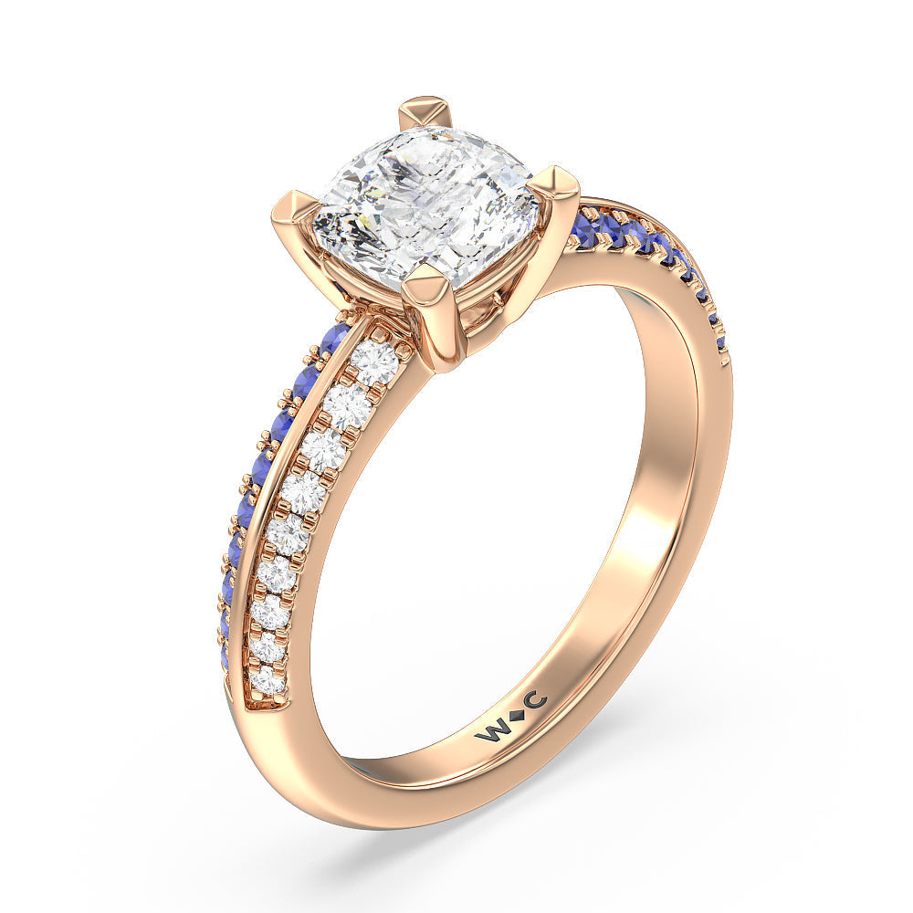 Cushion Cut Something Blue Muscari Bloom Knife Edge Engagement Ring with Lab Grown Diamond in 14KT Rose Gold view 3
