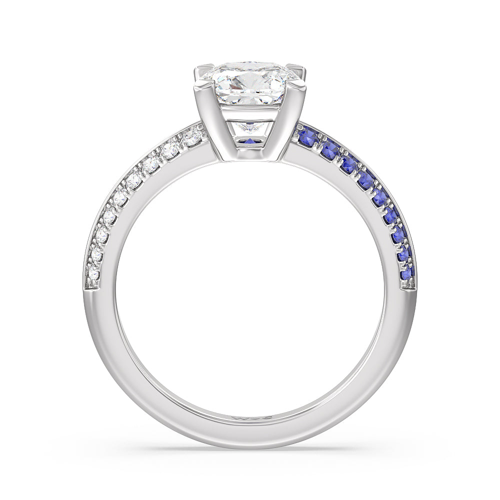 Cushion Cut Something Blue Muscari Bloom Knife Edge Engagement Ring with Lab Grown Diamond in 14KT Platinum view 2
