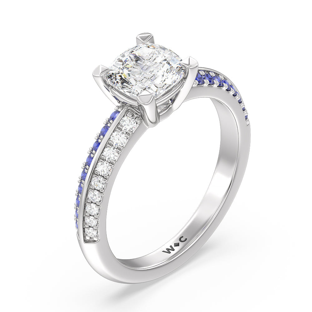 Muscari Bloom Knife Edge Engagement Ring with Cushion Cut Diamond in 14KT Platinum view 3
