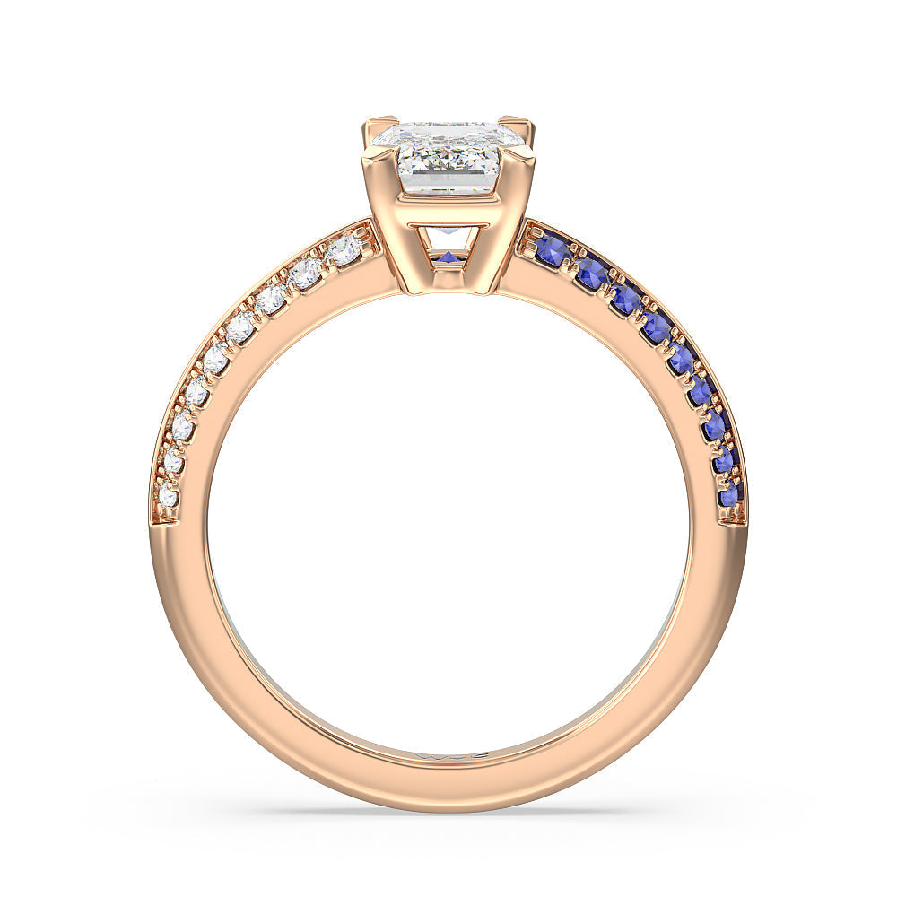 Emerald Cut Something Blue Muscari Bloom Knife Edge Engagement Ring with Lab Grown Diamond in 14KT Rose Gold view 2
