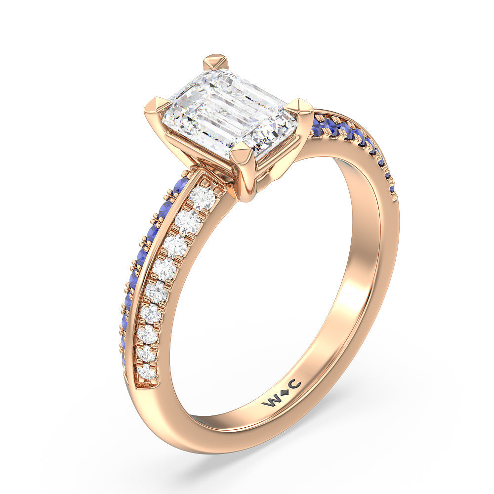 Emerald Cut Something Blue Muscari Bloom Knife Edge Engagement Ring with Lab Grown Diamond in 14KT Rose Gold view 3
