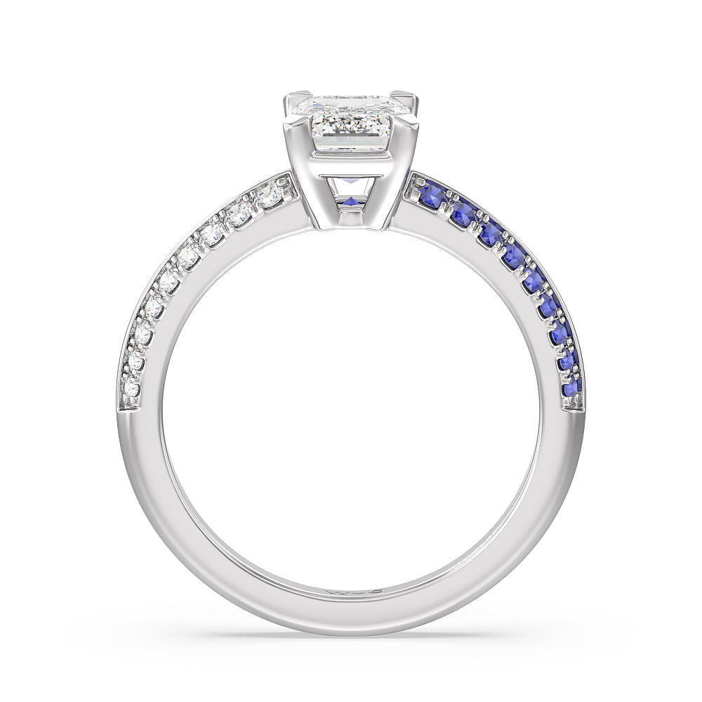 Emerald Cut Something Blue Muscari Bloom Knife Edge Engagement Ring with Lab Grown Diamond in 14KT Platinum view 2
