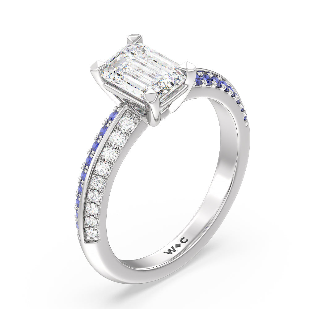 Emerald Cut Something Blue Muscari Bloom Knife Edge Engagement Ring with Lab Grown Diamond in 14KT Platinum view 3
