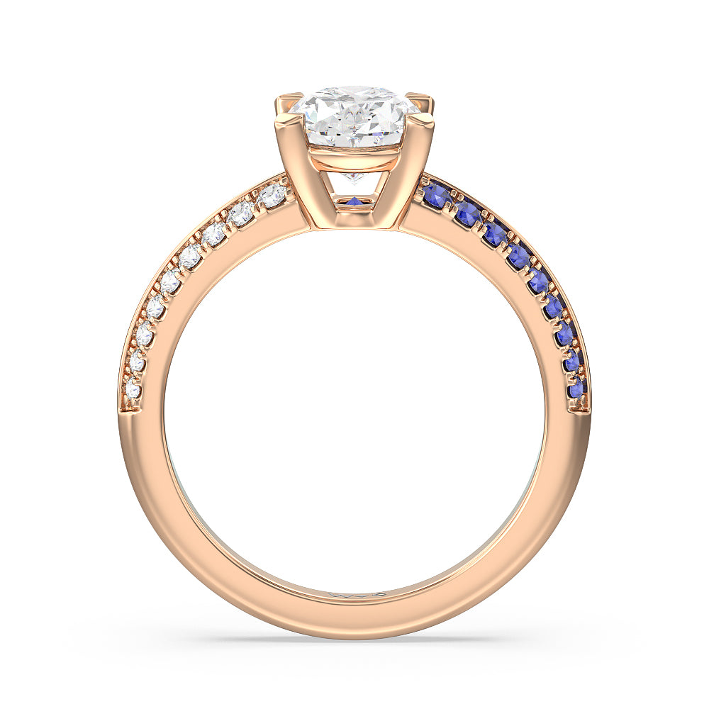 Oval Cut Something Blue Muscari Bloom Knife Edge Engagement Ring with Lab Grown Diamond in 14KT Rose Gold view 2
