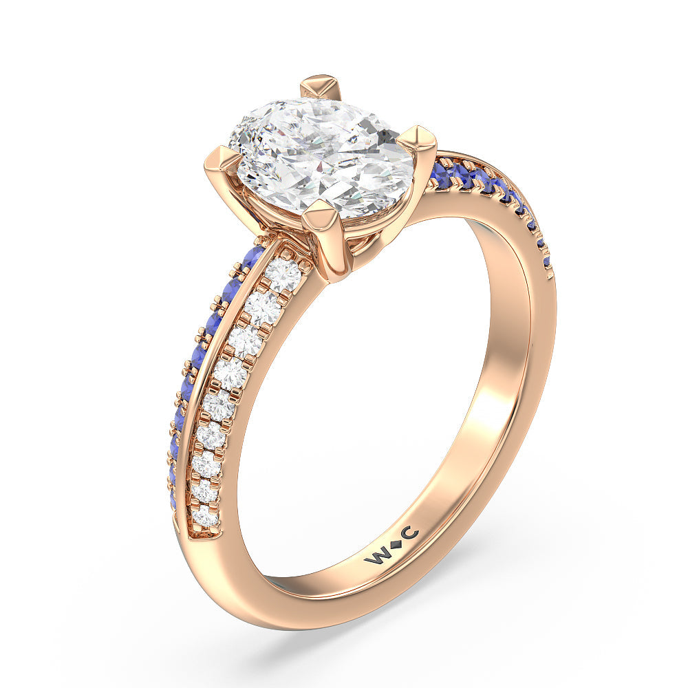 Oval Cut Something Blue Muscari Bloom Knife Edge Engagement Ring with Lab Grown Diamond in 14KT Rose Gold view 3
