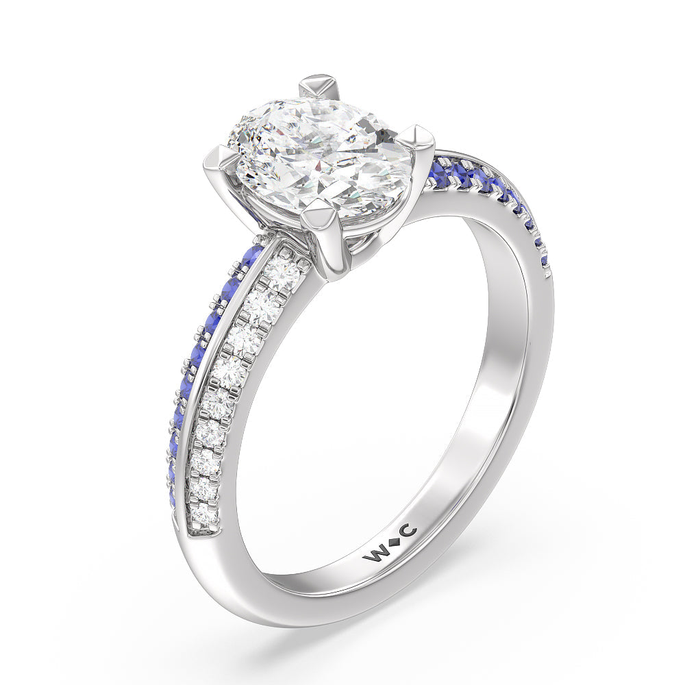 Muscari Bloom Knife Edge Engagement Ring with Oval Cut Diamond in 14KT Platinum view 3
