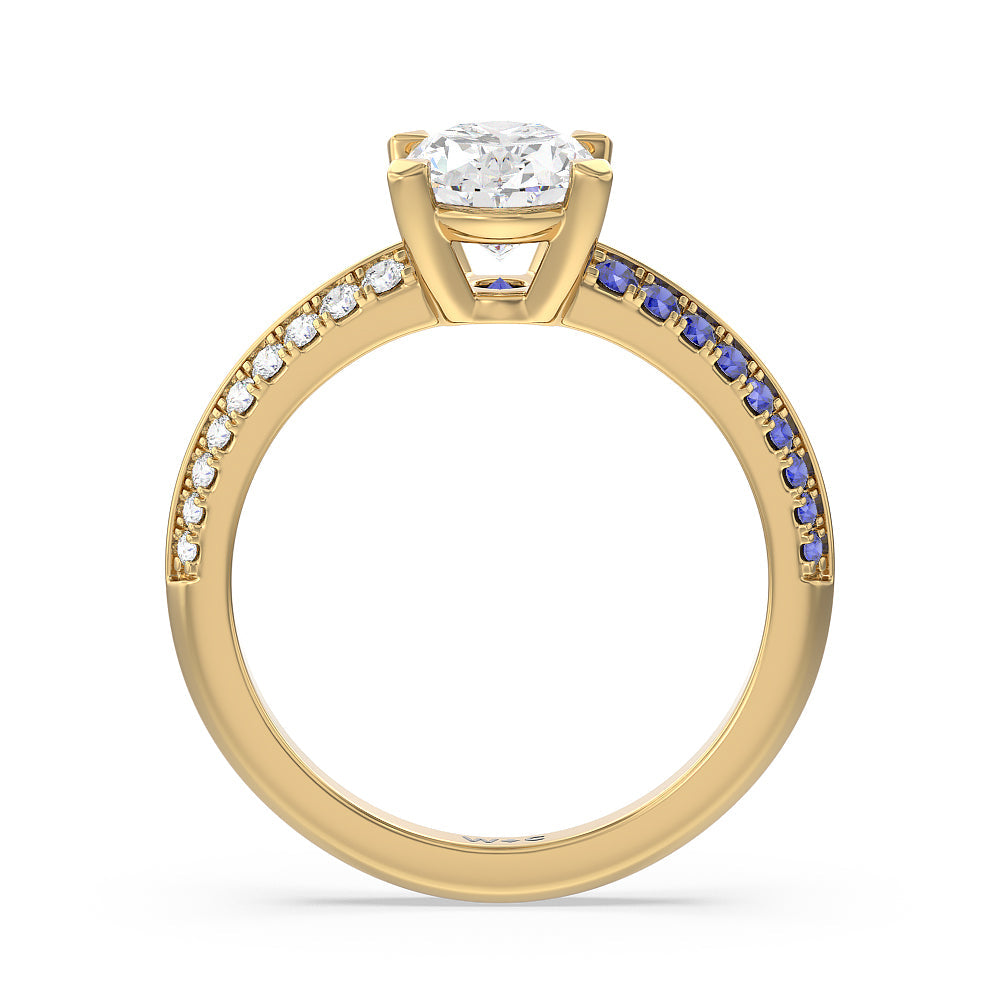 Oval Cut Something Blue Muscari Bloom Knife Edge Engagement Ring with Lab Grown Diamond in 14KT Yellow Gold view 2
