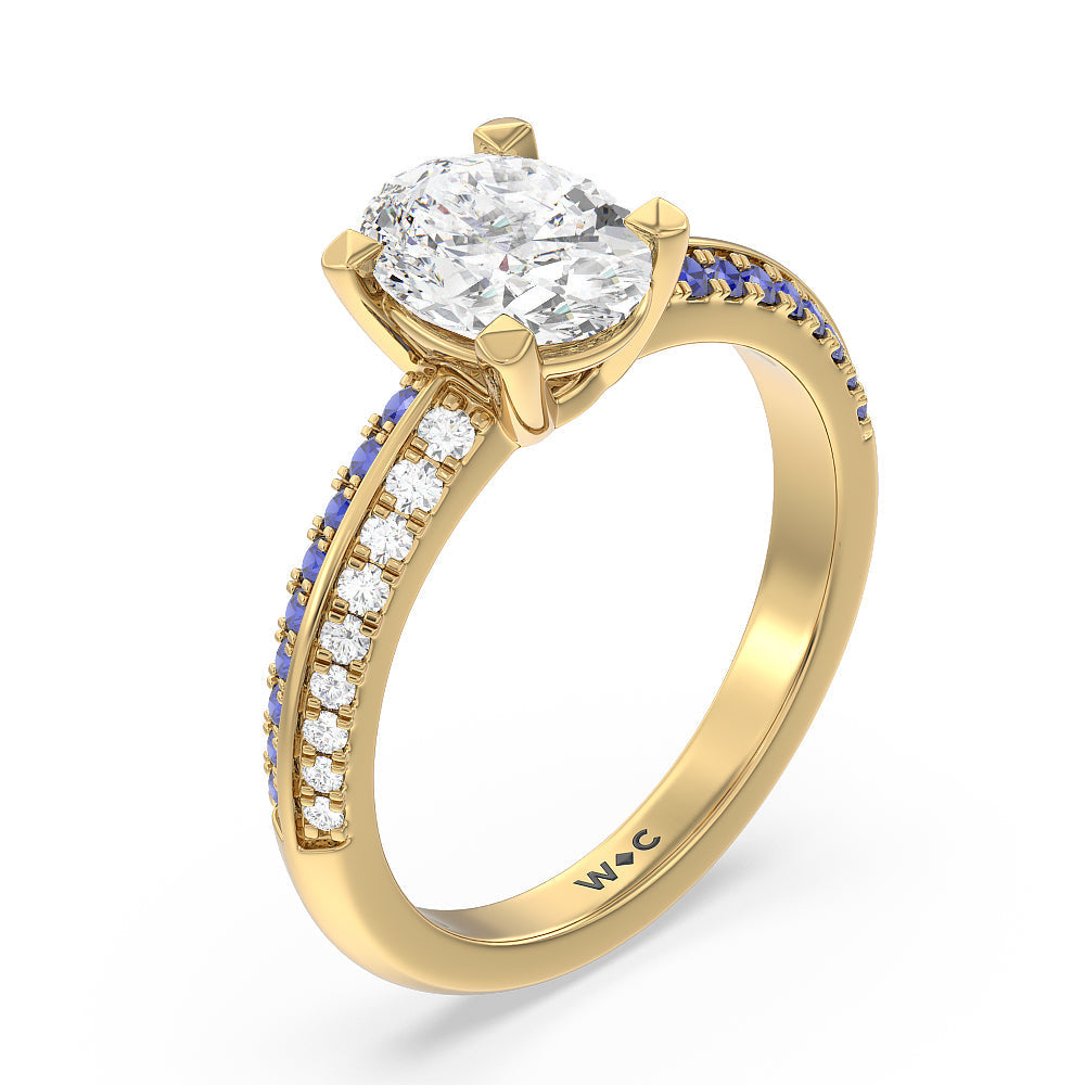 Oval Cut Something Blue Muscari Bloom Knife Edge Engagement Ring with Lab Grown Diamond in 14KT Yellow Gold view 3
