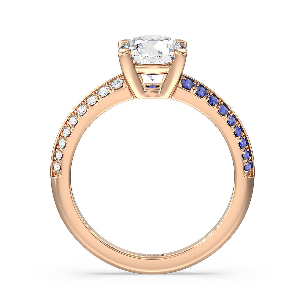 Round Cut Something Blue Muscari Bloom Knife Edge Engagement Ring with Lab Grown Diamond in 14KT Rose Gold view 2
