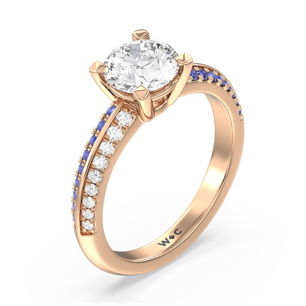 Round Cut Something Blue Muscari Bloom Knife Edge Engagement Ring with Lab Grown Diamond in 14KT Rose Gold view 3
