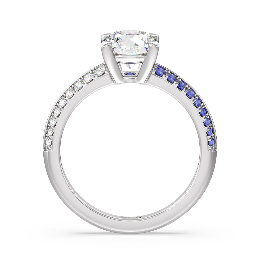 Round Cut Something Blue Muscari Bloom Knife Edge Engagement Ring with Lab Grown Diamond in 14KT Platinum view 2
