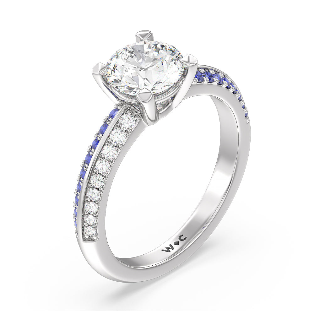 Round Cut Something Blue Muscari Bloom Knife Edge Engagement Ring with Lab Grown Diamond in 14KT Platinum view 3
