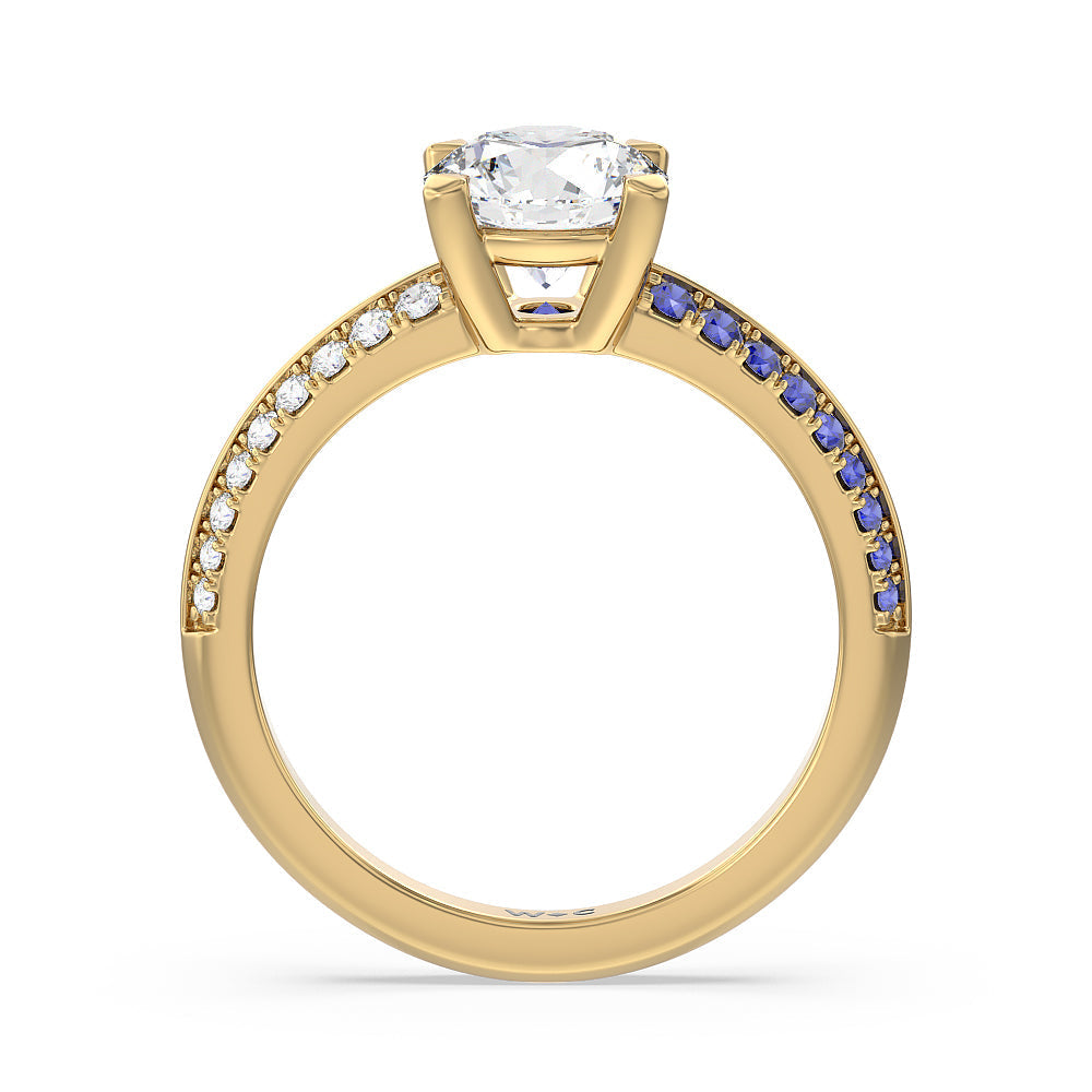 Round Cut Something Blue Muscari Bloom Knife Edge Engagement Ring with Lab Grown Diamond in 14KT Yellow Gold view 2

