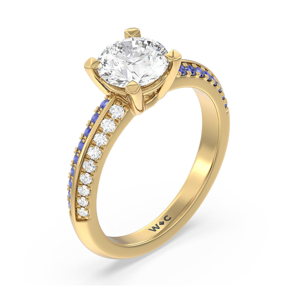 Round Cut Something Blue Muscari Bloom Knife Edge Engagement Ring with Lab Grown Diamond in 14KT Yellow Gold view 3
