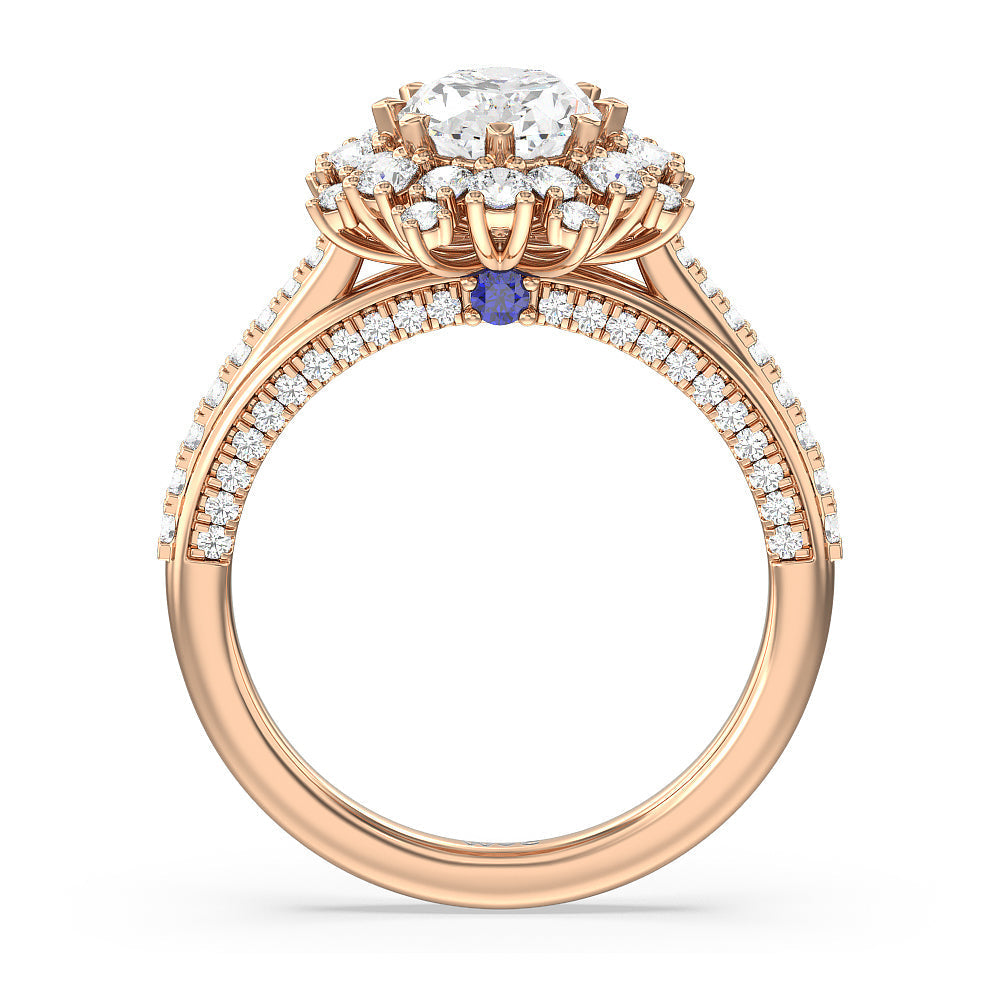 Hydrangea Bloom Halo Engagement Ring with Oval Cut Diamond in 14KT Rose Gold view 2
