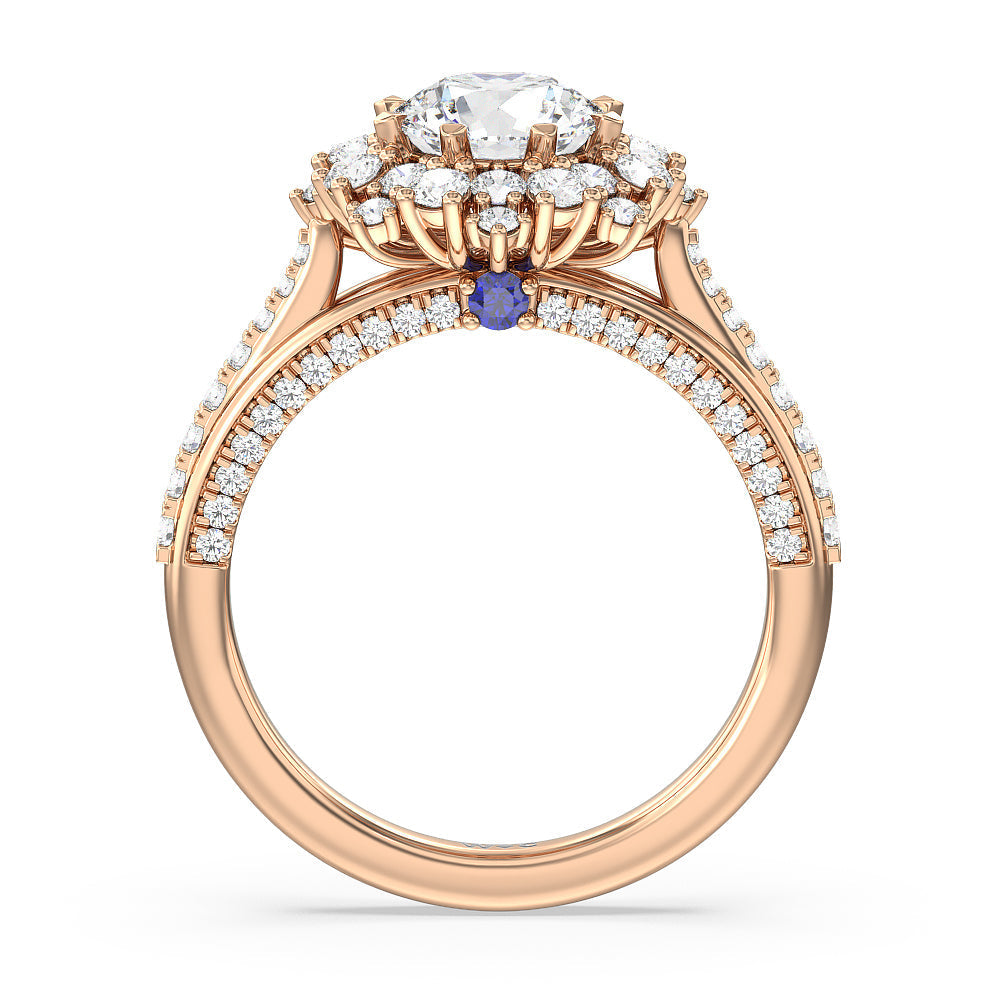 Hydrangea Bloom Halo Engagement Ring with Round Cut Diamond in 14KT Rose Gold view 2
