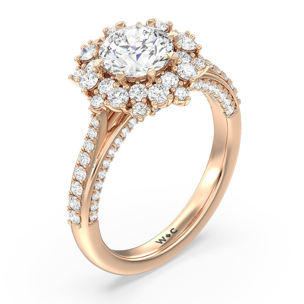 Hydrangea Bloom Halo Engagement Ring with Round Cut Diamond in 14KT Rose Gold view 3
