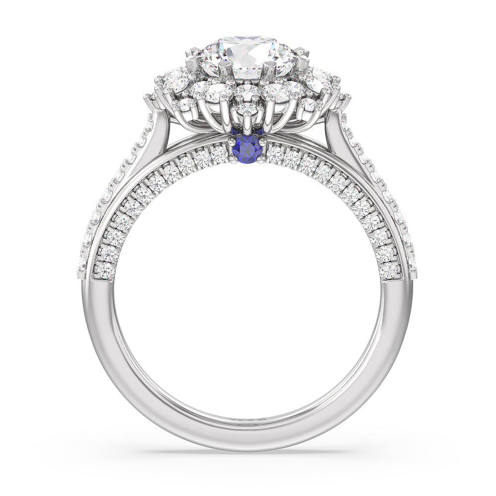 Hydrangea Bloom Halo Engagement Ring with Round Cut Diamond in 14KT Platinum view 2
